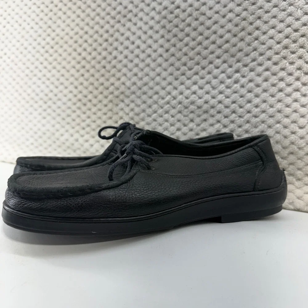 Minnetonka Moccasin Shoes Mens Black Pebbled Leather Lace Up Moc Toe Casual